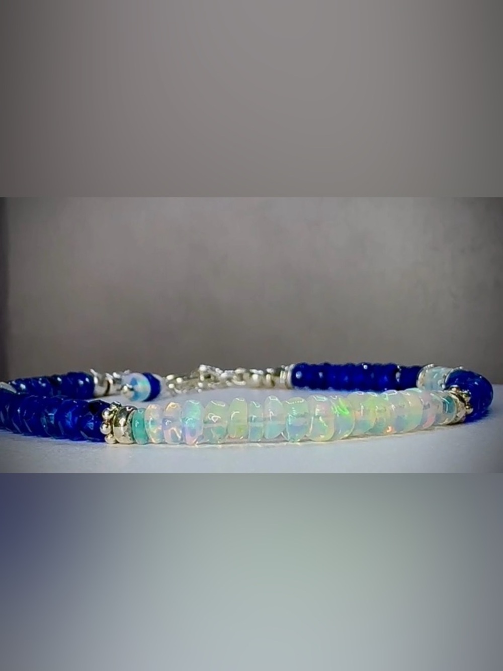 🌟 ONE-Of-A-KIND Rare🌟AAAA+ Royal Blue Sapphire ✧ Welo Opal ✧ Sterling Silver - Picture 3 of 10